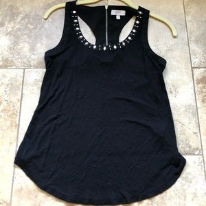 Black tank top with, Gem neckline, zipper back